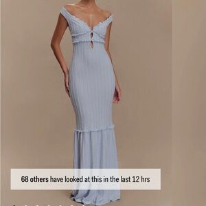 Natalie Off-Shoulder Blue Maxi Dress - Meshki